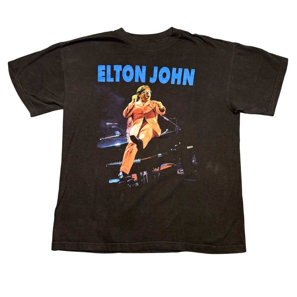 Vintage Elton John 1997 Solo Tour T-Shirt Black PolyGram Large Concert Tee